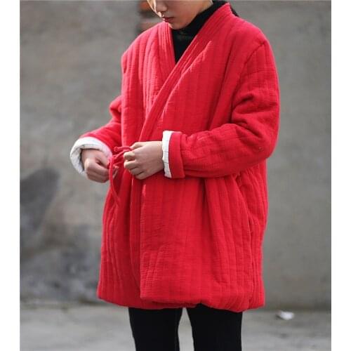 Aransue Warm Winter New Comfortable Cotton Jacket 3-Color Short National Style Retro Jacket Women Cotton Linen Coat