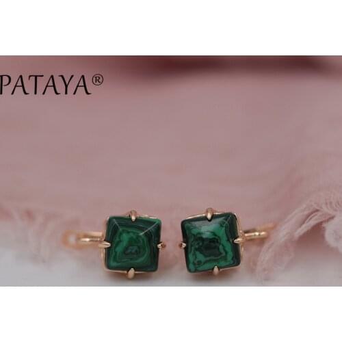 PATAYA New Arrivals Square Stripe Onyx Natural Stone Earrings 585 Rose Gold Dangle Earring Women India Jewelry RU Hot Multicolor
