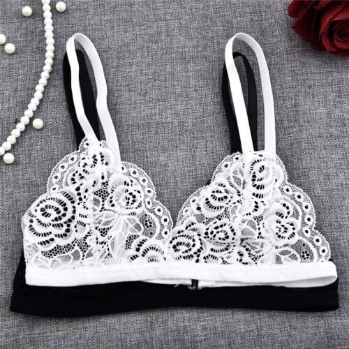 European and American Sexy Women Floral Sheer Lace Triangle Bralette Bra Crop Top Bustier Unpadded Mesh Lined