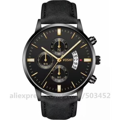 50pcs/lot Man Calendar Mat PU Belt Watch 3 Eyes Decorate Casual Watch Hot Cheap Boyfriend Wristwatch Factory Price Clock