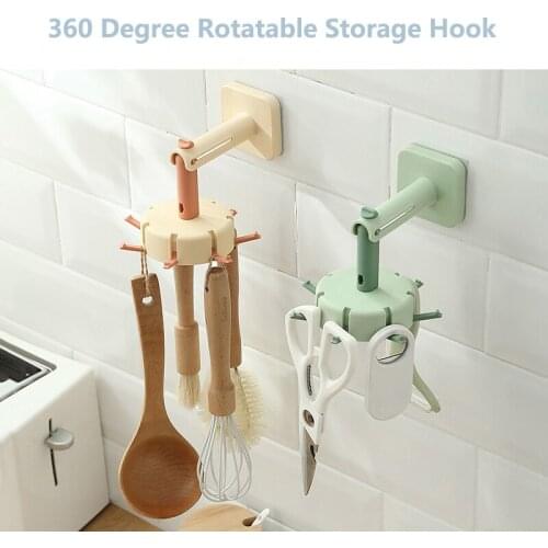 2 In 1 Plastic Punch-free Multi-Purpose Hooks 360 Degree Rotatable Kitchen Hook Home Storage Accessories Bathroom Storage Hook