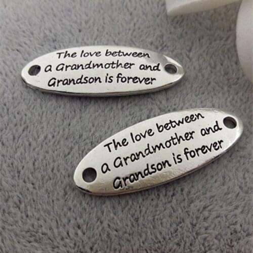 20 pcs/Lot 34*12mm Antique Silver colour letter printed The love between a Grandmother and Grandson charm message charms