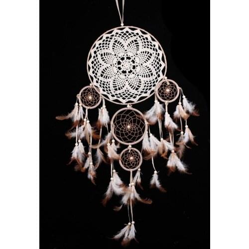 5 Rings Feather Dream Catcher Home Wall Hanging Decoration Ornament Craft Gift Wrapped Lights Girls Room Decor Dreamcatcher
