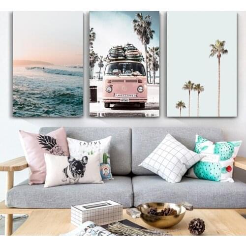 Diy diamond painting Triptych Surfboard Beach Seascape full square round drill diamond embroidery Bus Nordic style N1307