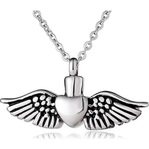 Angel Wings Heart Stainless Steel Memorial Urn Necklace Cremation Pendant Jewelry Ashes Keepsake