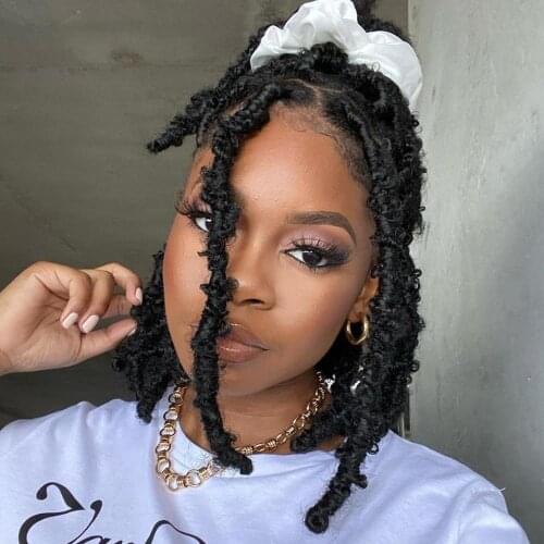 Butterfly Locs Crochet Hair 12 inch Short Distressed Faux Locs Crochet Hair Pre looped Butterfly Bob Locs Pre-twisted Braids