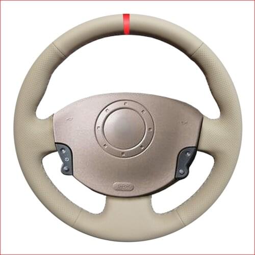 Red Marker Artificial Beige Leather Steering Wheel Cover for Renault Megane 2 Scenic 2 Grand Scenic Kangoo 2