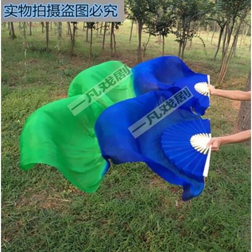 Colorful 100% pure natural silk Fan Veils for Kids/Women Sexy Belly Dance Long Folding Silk Fan Veil for Stage 1.5M/1.8M/2.1M