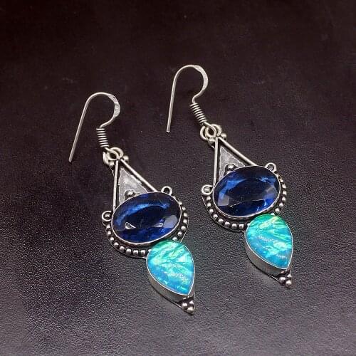 Gemstonefactory Big Promotion Unique 925 Silver Dichroic Glass Blue Topaz Women Ladies Gifts Dangle Drop Earrings 20211942