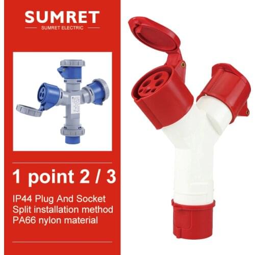 IP44 IP67 waterproof industrial electrical plugs and sockets 3P 4 core 5pins 16A 32amp Y TYPE Multi-function tee joint