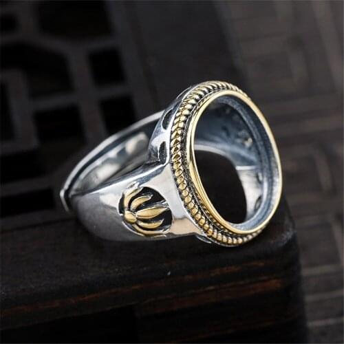 Ring Setting for 12x15mm Oval Cabochons Ring Blank Thai Sterling Silver Yellow Gold Plated Adjustable Band Ring Base JZ0039