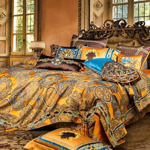 4-11Pcs Nordic Duvet Cover 240x220 Tribute Silk Bedding Set Euro Palace Bed Linen Gold Quilt Sheet Pillowcase