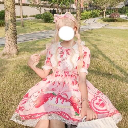 Summer JSK sweet Strawberry lolita dress Pink Lolita dress pink sweet light Lolita doll collar girl Lolita op dress