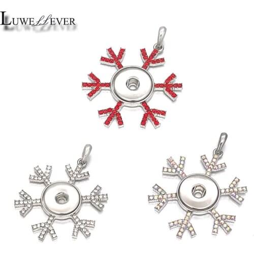 Luwellever Snowflake Crystal Pendant Interchangeable Ginger Necklace 090 Fit 18mm Snap Button Charm Jewelry For Women Gift