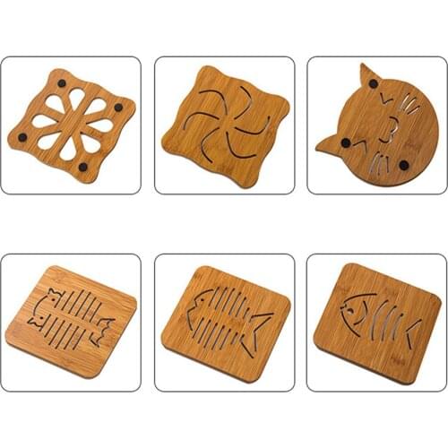 Cute Cartoon Hollow Wooden Carved Cup Coasters Table Pad Mat Kitchen Gadgets