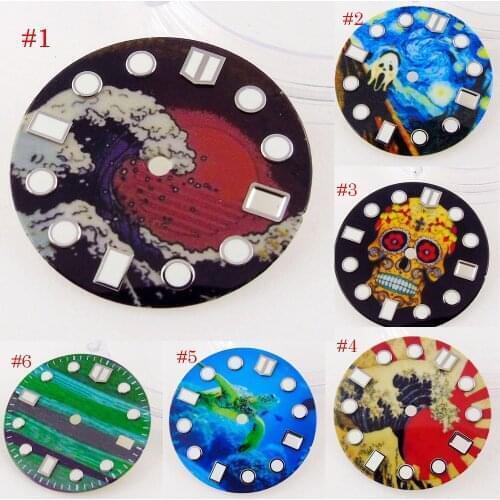 Multicolor Watch Dial 28.5mm Sterile For NH35A NH36A Luminous Marks Repair Part Accessories Surfing Skeleton Pattern