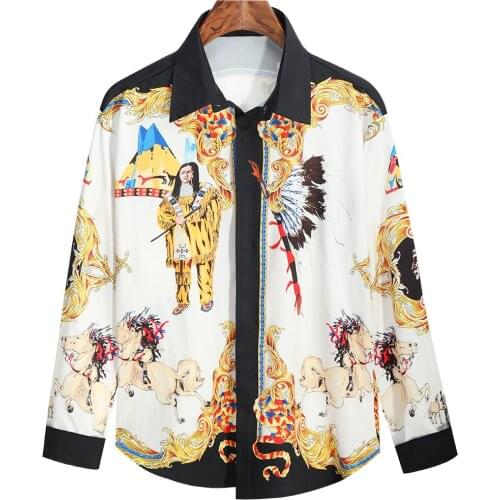 Mens Luxury Royal Print Long Sleeve Dress Shirts 2021 Brand Slim Fit Button Up Shirt Men Baroque Floral Shirt Male Camisa Hombre