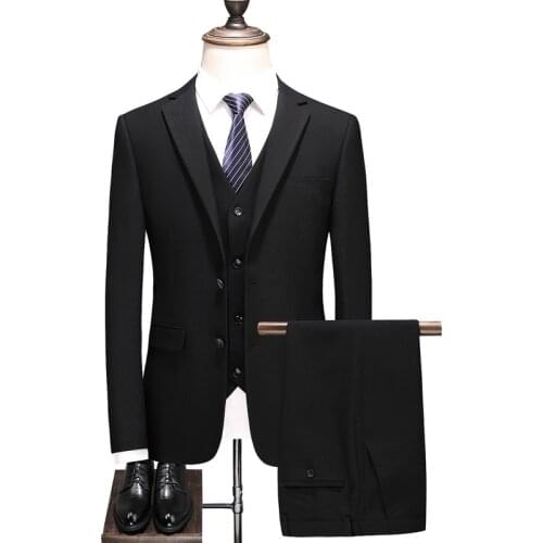 Groomsmen Peak Lapel Black Men Suits for Wedding Groom Tuxedos Prom Business Best Man Blazers ( Jacket+Pants+Vest)