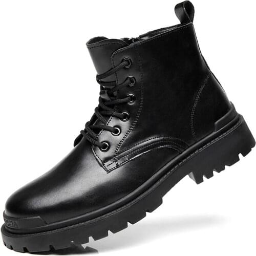 2021 New Black Men Martins Leather Shoes Fashion Thick Base Cloth High-Top Boots Leather Warm Man Boots Fall British Trend Boots