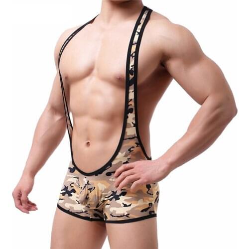 Men Camo Undershirts Boxer Shorts Sexy Bugle Pouch Bodysuits Leotard Wrestling Singlet Jumpsuit Underwear One-piece Swimsuit