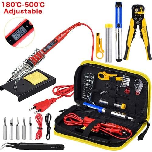 Soldering Iron Kit Electronics 80W Adjustable Temperature Welding Tool Ceramic Heater With Multifunctional Wire Cutters Pliers