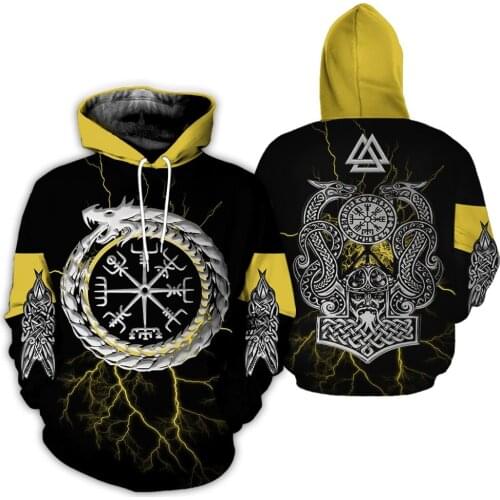 2019 Hot sale New Fashion Viking Tattoo Hoodie 3D Printed Viking Yellow Sweatshirt Unisex Harajuku streetwear sudadera hombre