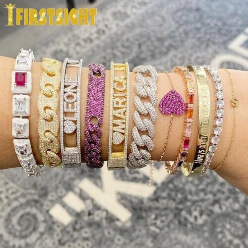 New Slider Alphabet Diy Bracelet Iced Out Bling 5A Cubic Zirconia CZ Mini Zircon 26 Initial DIY Name Letter Bangle Women Jewelry