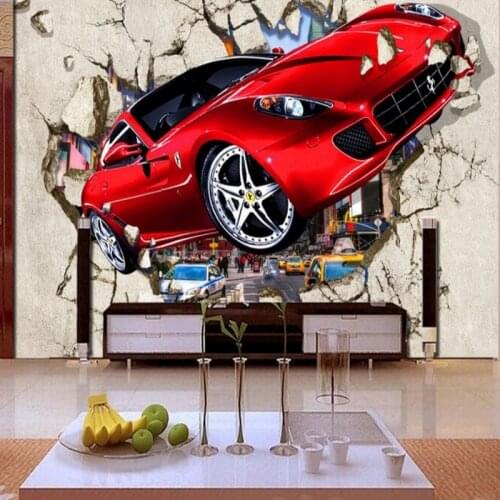 Wallpaper 3d Custom 3D car broken wall TV background decorative painting living room hotel bedroom restaurant wallpaper mural