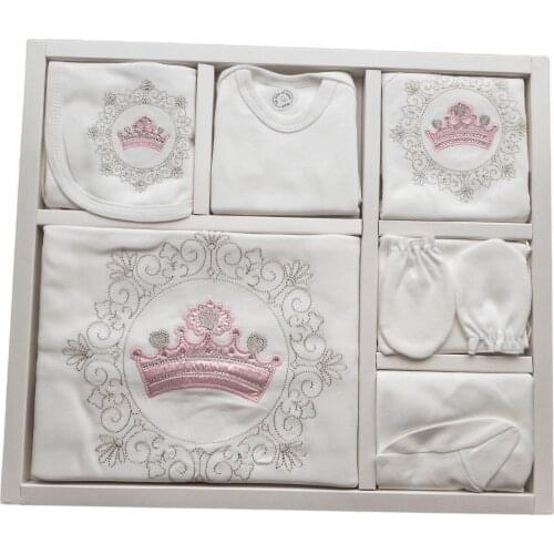 Newborn Essentials Princess Crown Embroidery Baby Girl Clothe 10 Pcs Set Soft 100% Cotton Baby Gift Layette Hospital Outfit Gift