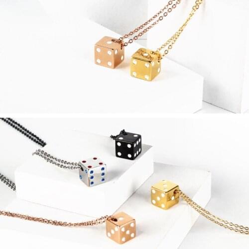 Lucky dice necklace mens pendant stainless steel fashion necklace jewelry on the neck simple hip hop necklace women accessories