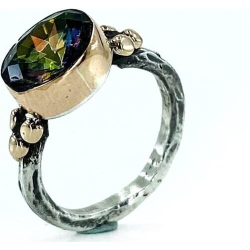 Authentic Hand Production Mystic Topaz Stone Elegant Silver Ring