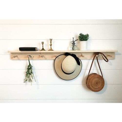 Shelf with hooks | towel rack | Kitchen decor | Wooden peg rail | wooden peg rack | coat rack | entryway decor | minimalist | sh