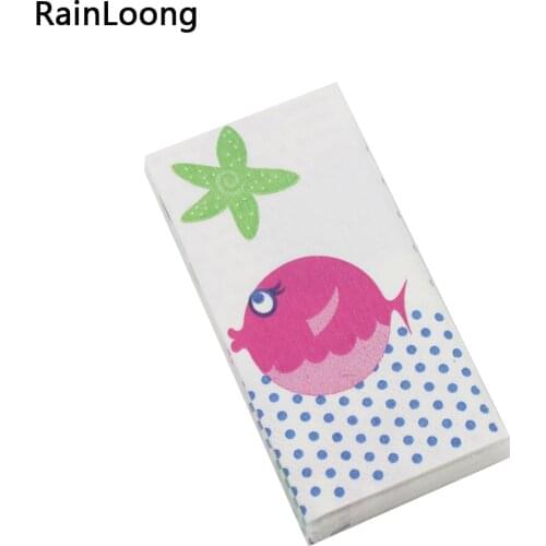 [RainLoong] Fish Printed Pocket Napkin Tissue Handkerchiefs For Decoration Personal Care 21*21cm 5packs (10pcs/pack)