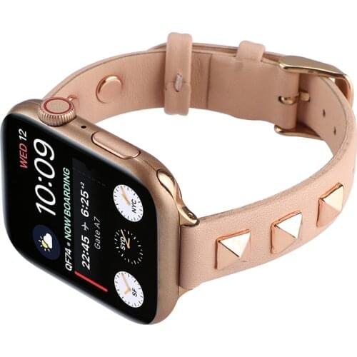 Rivet Genuine Leather Strap for Apple Watch 44mm 40mm 42mm 38mm Band 5 4 3 Women Bracelet iWatch Series 6 SE 5 4 3 2 1 Wristband