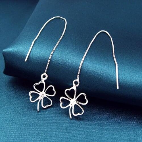 Daisies 925 Sterling Silver Clover Earrings for Women Lovely Girls Ear Line Christmas Gift Statement Jewelry Pendientes Plata