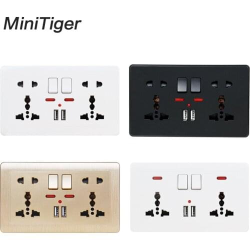 Minitiger 2.1A Dual USB Charger Port LED indicator Wall Power Socket Double Universal 5 Hole Switched Outlet 146mm*86mm