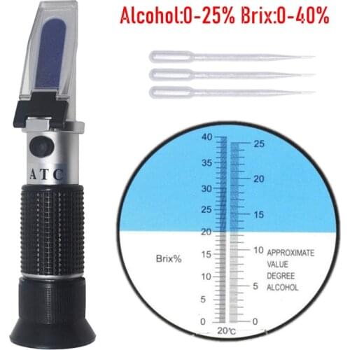 Handheld Alcohol Refractometer Grape Wine Concentration Meter Densimeter 0-25% Alcohol 0-40% Brix ATC Wine Tester