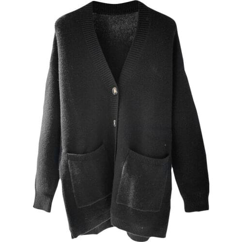 Shuchan Thick 100% Cashmere Cardigan Long V-Neck Pockets Single Breasted Warm Winter Women Winter Sweater Clothes High Quality