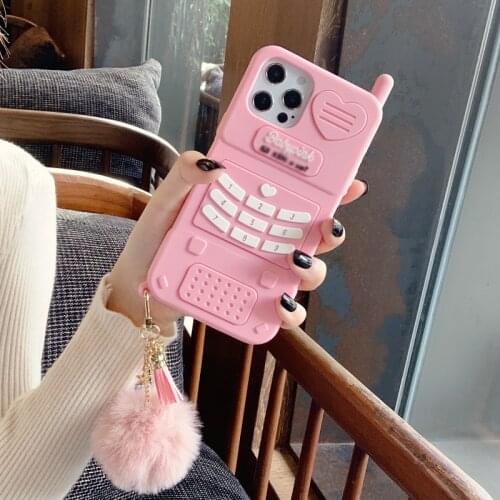 3D silicone Phone case for iphone 12 Pro Max 11 Pro Max 12MiNi 7 8 Plus X XS Max XR SE 2020 cute cover Hair ball tassel keychain