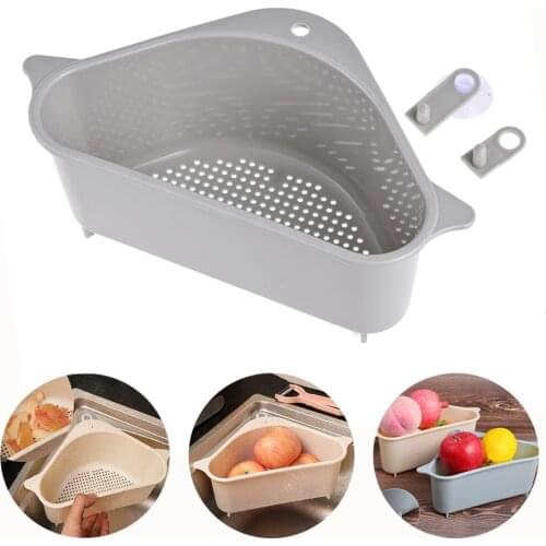 Triangular Sink Strainer Drain Fruit Vegetable Drainer Basket Suction Cup Sponge Rack Storage Kitchen Tools Sink Filter Shelf
