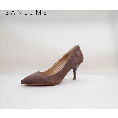 SANLUME Autumn Pumps Women Shoes Woman High Heels Elegant Genuine Leather Designer Office ladies Low Heels Shoes Pointed Toe