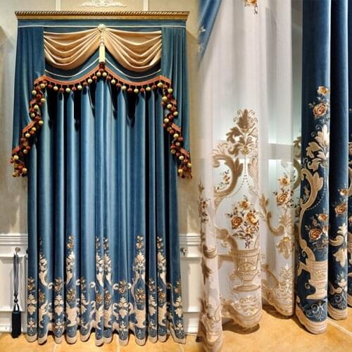 High-end Dutch Velvet Embroidered Curtains Nordic Villa for Living Room Bedroom Luxury Curtains Tulle European Style Valance