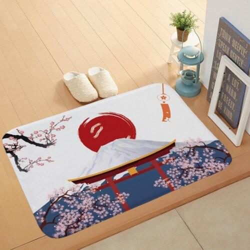 Japanese Ukiyo Pattern Non-Slip Floor Mat Fujiyama Doormat Decoration Living Room Carpet Bathroom Anti-Slip Rug Door Mats