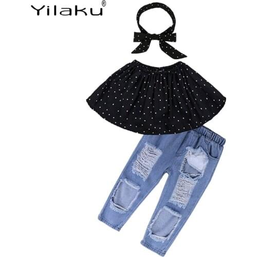 Yilaku Girls Clothes Summer Girl Clothes Sets Tube Top Tops + Headband + Jeans Baby Clothes Suit Children’s Clothing Sets YY062