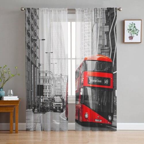 London Street Red Bus Window Curtains Bedroom Modern Drape Sheer Tulle Valances Living Room Kitchen Voile Curtain