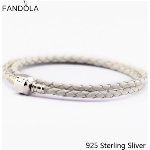 CKK 925 Sterling Silver Grey Chain Clasp Clip Leather Bracelets Jewelry Making Fits For Beads And Charms