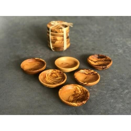 Zethome Natural Wooden Handmade Tasting Saucer Jam Bowl Set