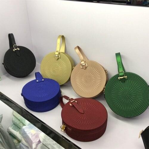 Women Shoulder Bag Multi-color Package Woven Frosted PVC Round Zipper 2019 Girl Fashion National Wind Hand Carry Shoulder Strap