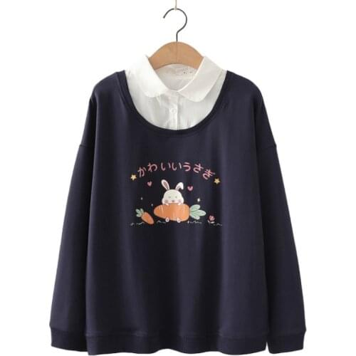 Women Sweatshirts Long Sleeve Turndown Collar Patchwork Hoodies 2020 Autumn Preppy Style Cotton Two Pieces Ladies Top Tracksuits