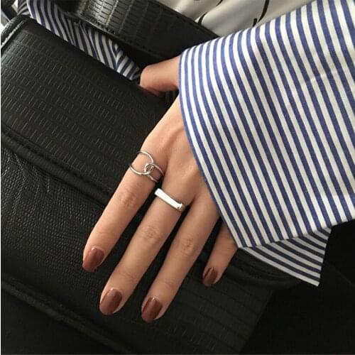 Ins Retro Simple Geometric Intersection Index Finger Opening Rings For Women Fine Jewelry Party Gift SAR484
